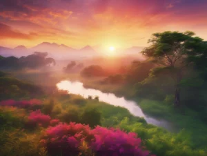 Atardecer sobre un paisaje montañoso