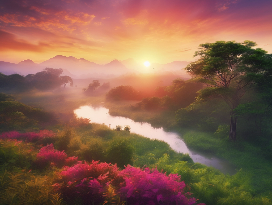 Atardecer sobre un paisaje montañoso