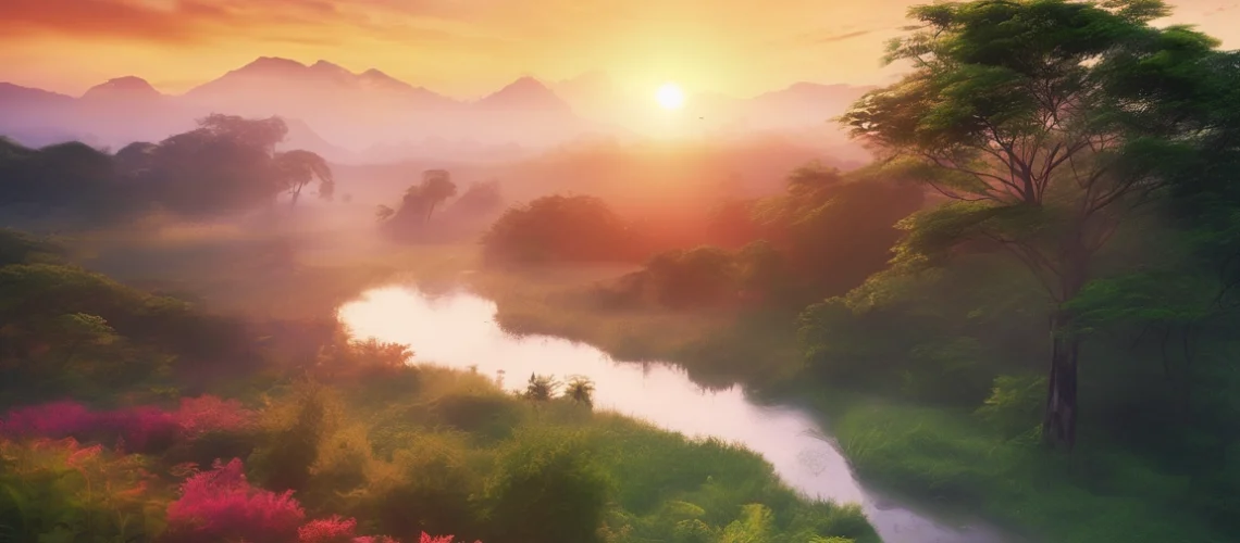 Atardecer sobre un paisaje montañoso